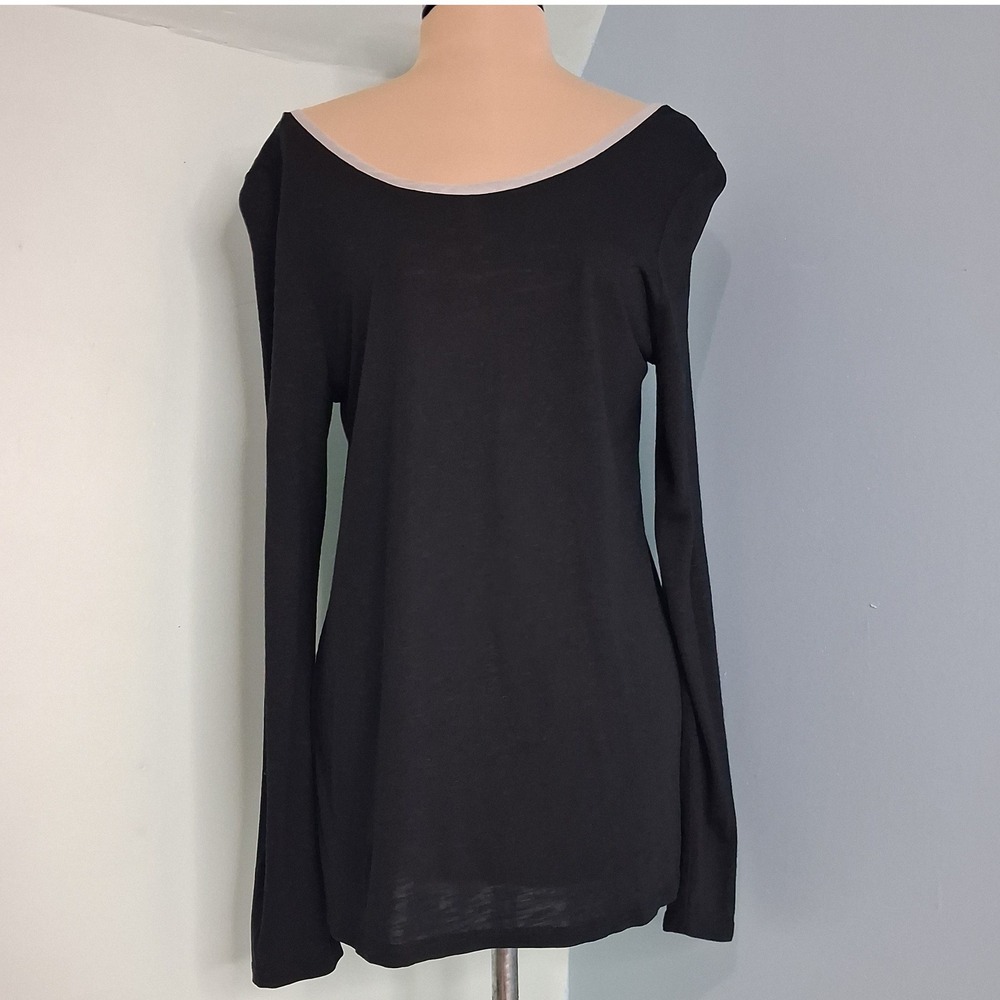 Camaieu Black Long Sleeve Twisted Open Back Knot Top Slub Knit Size L